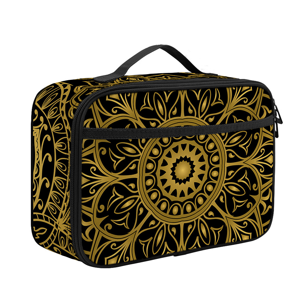 Gold And Black Mandala Print Portable Lunch Bag