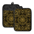 Gold And Black Mandala Print Pot Holders With Pocket
