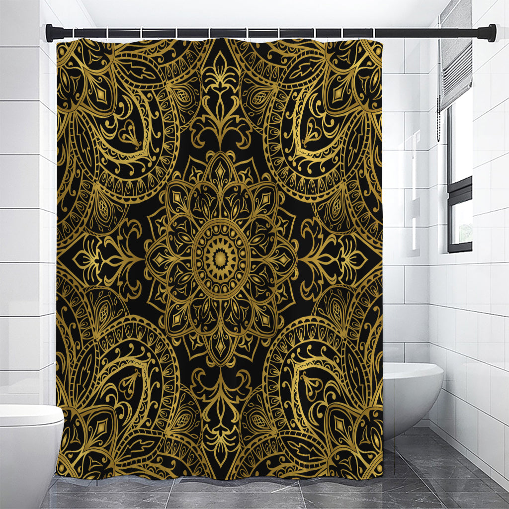 Gold And Black Mandala Print Premium Shower Curtain