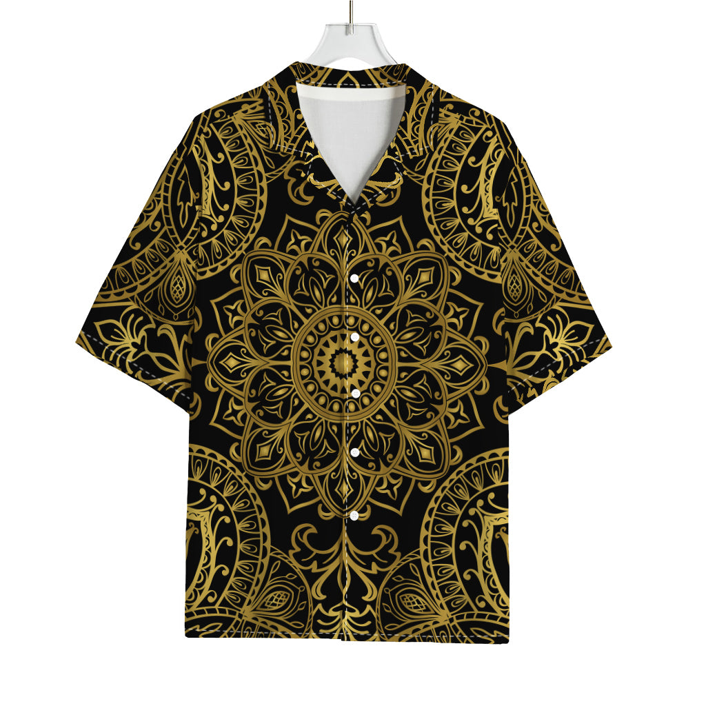Gold And Black Mandala Print Rayon Hawaiian Shirt