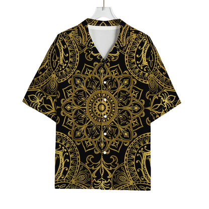 Gold And Black Mandala Print Rayon Hawaiian Shirt