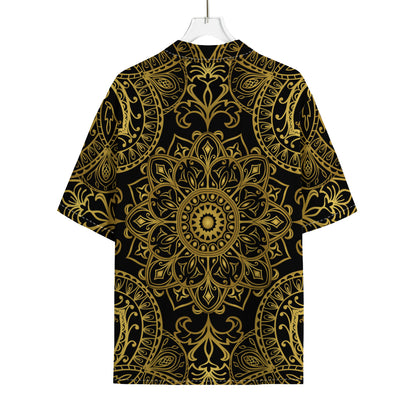 Gold And Black Mandala Print Rayon Hawaiian Shirt