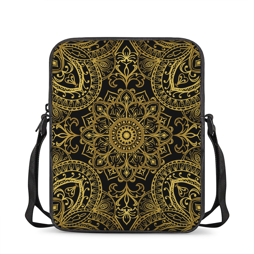 Gold And Black Mandala Print Rectangular Crossbody Bag