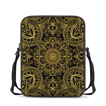 Gold And Black Mandala Print Rectangular Crossbody Bag