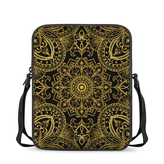 Gold And Black Mandala Print Rectangular Crossbody Bag