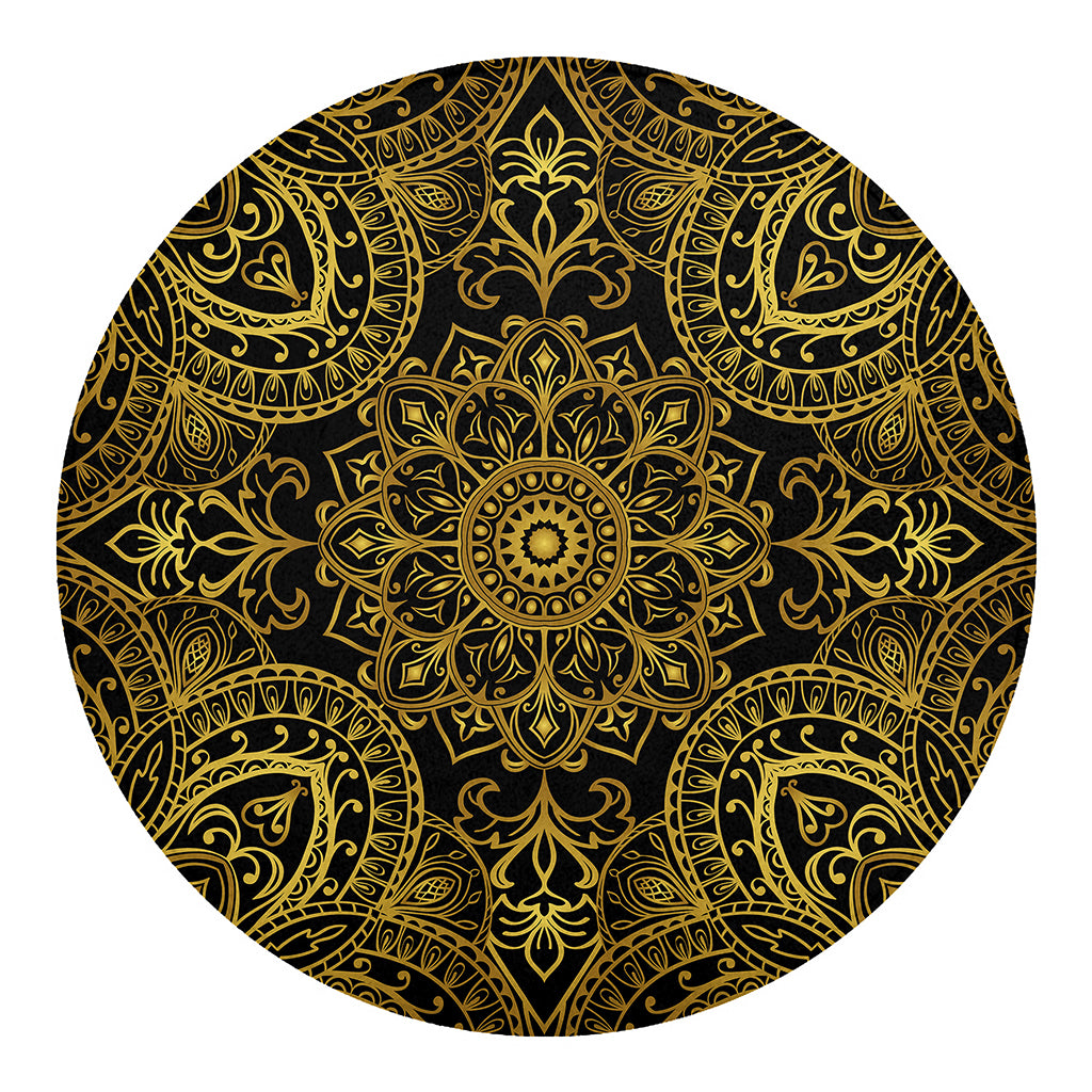 Gold And Black Mandala Print Round Blanket