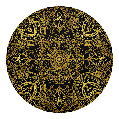 Gold And Black Mandala Print Round Blanket