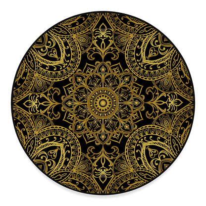 Gold And Black Mandala Print Round Floor Mat
