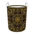 Gold And Black Mandala Print Round Laundry Basket