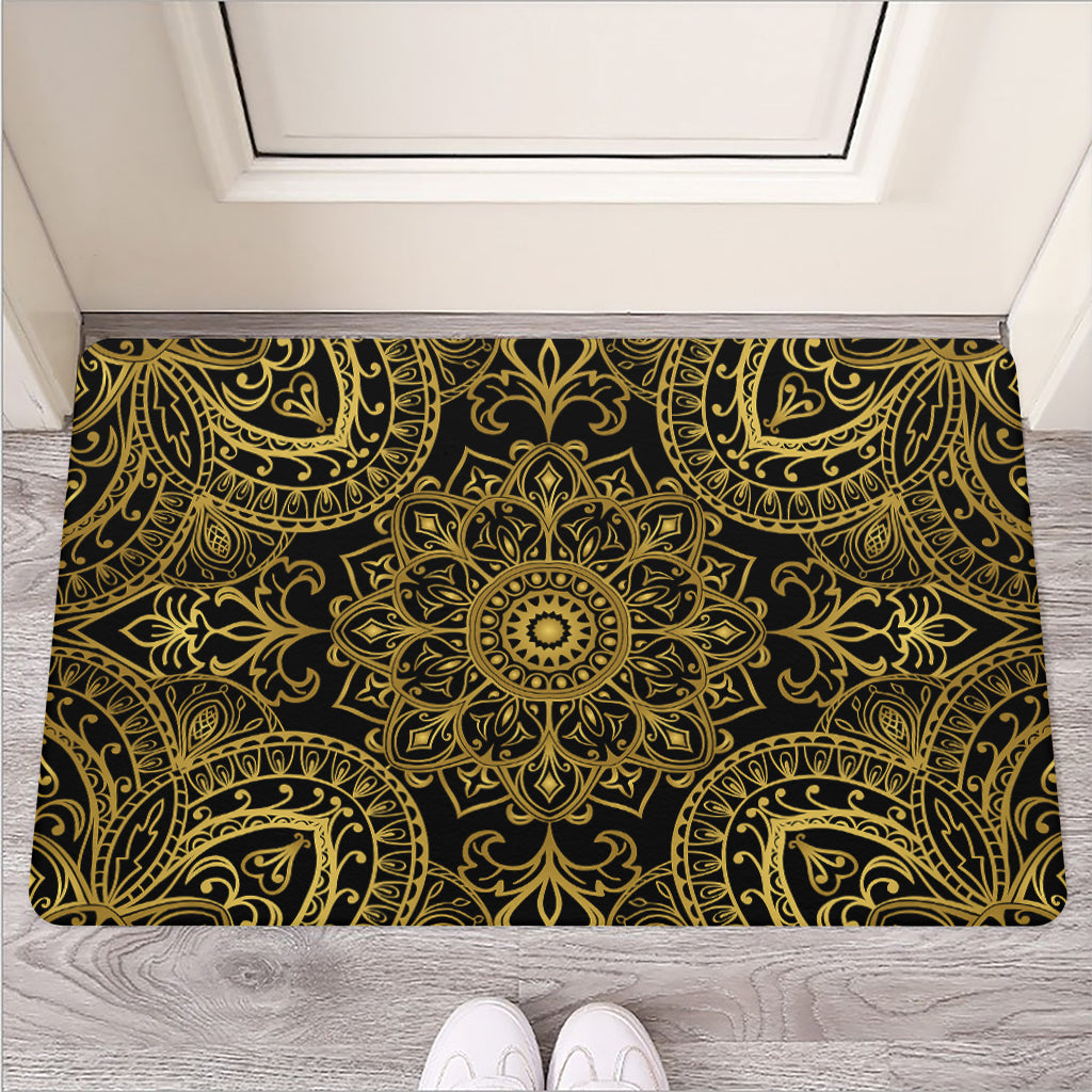 Gold And Black Mandala Print Rubber Doormat