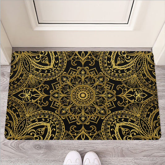 Gold And Black Mandala Print Rubber Doormat