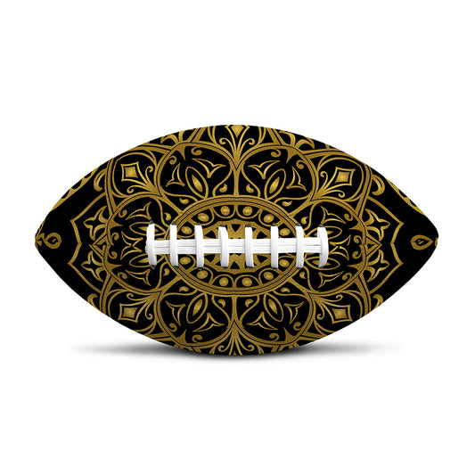 Gold And Black Mandala Print Rugby Ball
