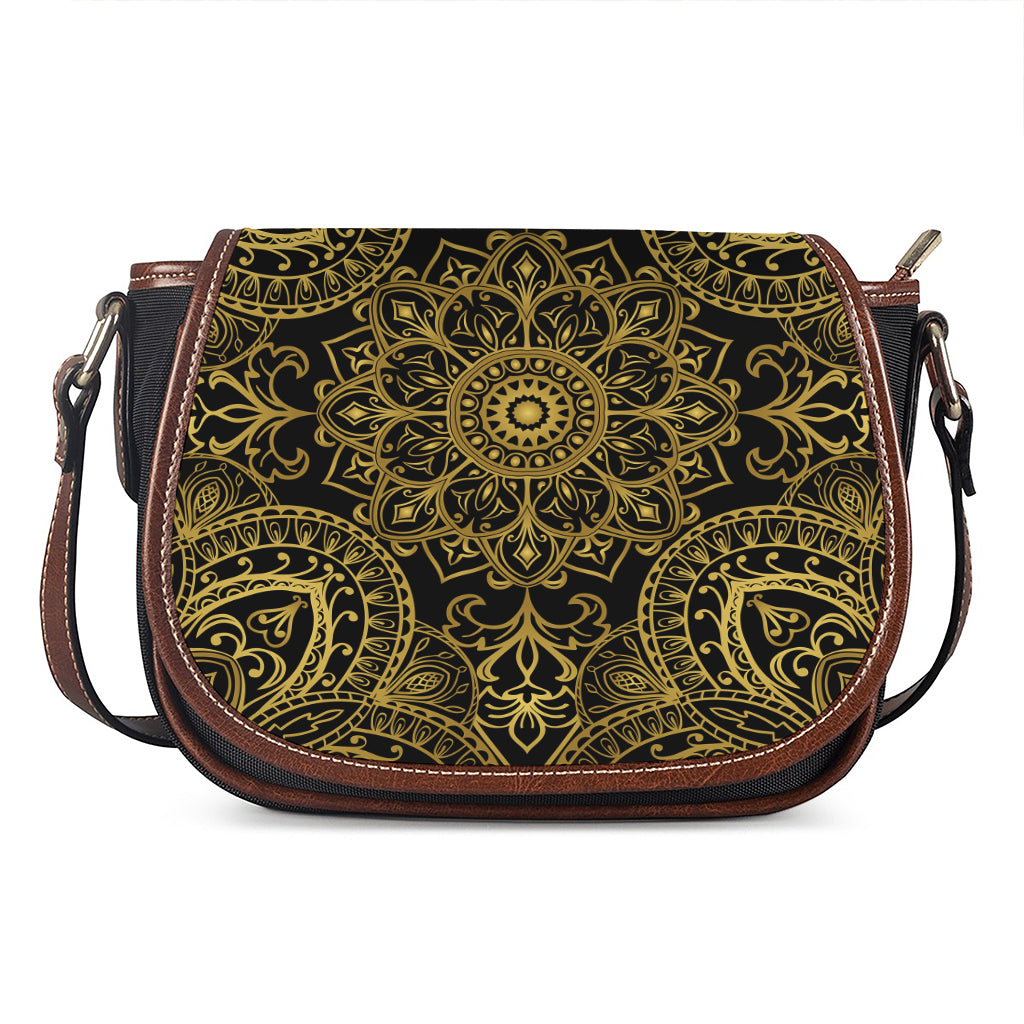 Gold And Black Mandala Print Saddle Bag