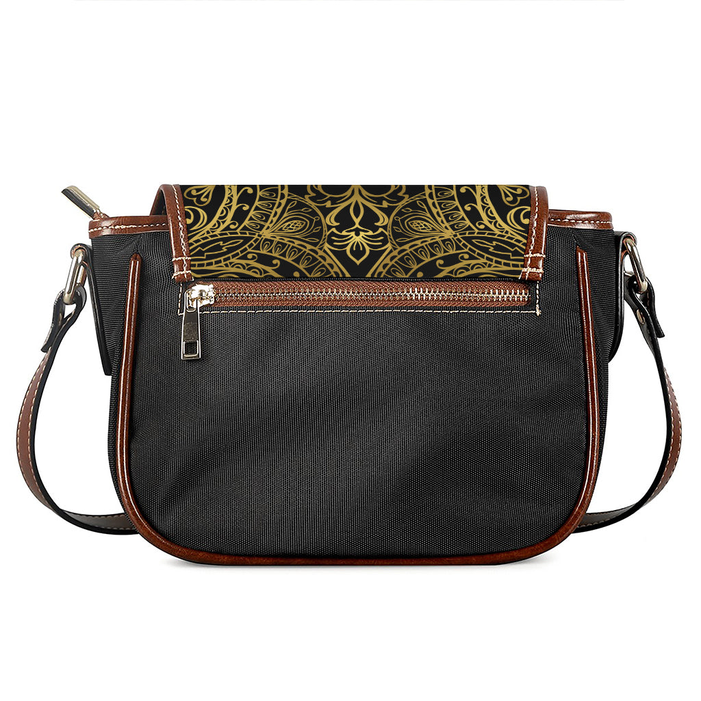 Gold And Black Mandala Print Saddle Bag
