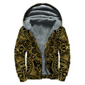 Gold And Black Mandala Print Sherpa Lined Zip Up Hoodie