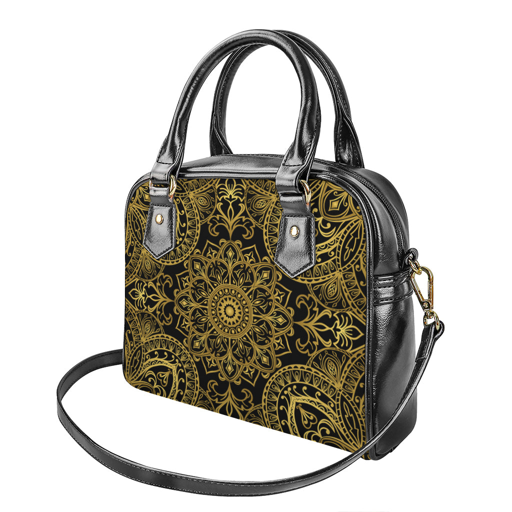 Gold And Black Mandala Print Shoulder Handbag