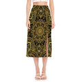 Gold And Black Mandala Print Side Slit Midi Skirt
