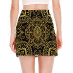 Gold And Black Mandala Print Side Slit Mini Skirt