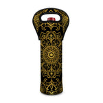 Gold And Black Mandala Print Single Neoprene Wine Tote