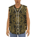 Gold And Black Mandala Print Sleeveless Baseball Jersey