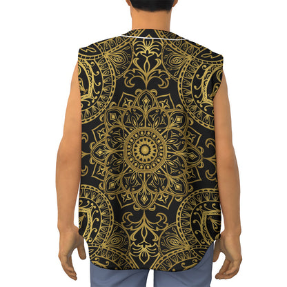 Gold And Black Mandala Print Sleeveless Baseball Jersey