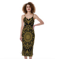 Gold And Black Mandala Print Slim Fit Midi Cami Dress