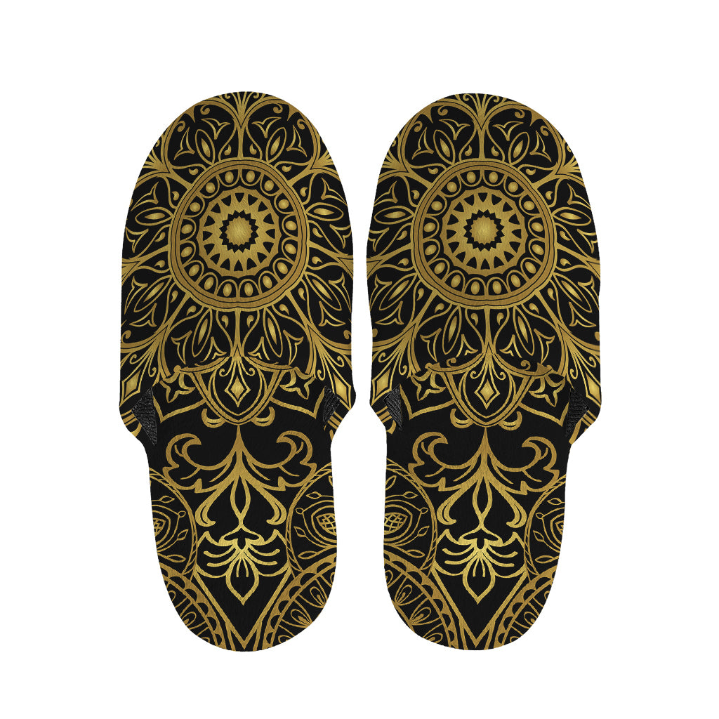 Gold And Black Mandala Print Slippers