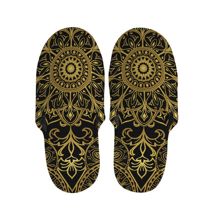 Gold And Black Mandala Print Slippers