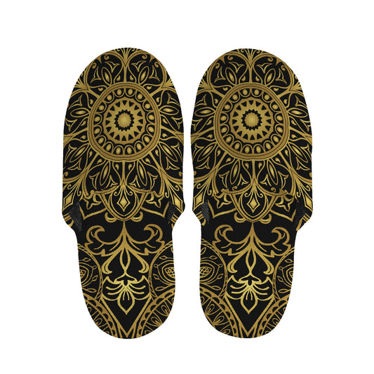 Gold And Black Mandala Print Slippers
