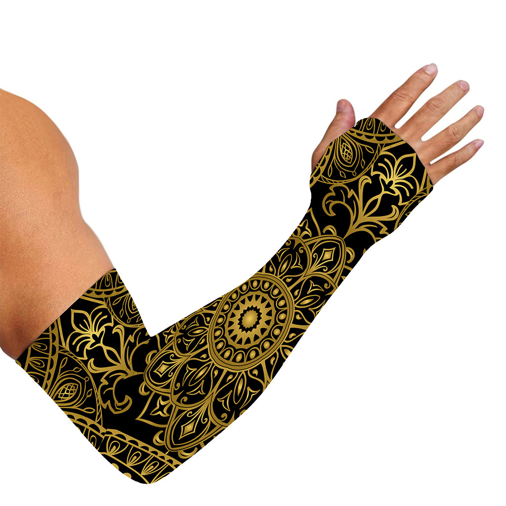 Gold And Black Mandala Print Sun Protection Arm Sleeves