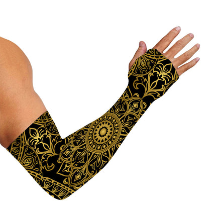 Gold And Black Mandala Print Sun Protection Arm Sleeves