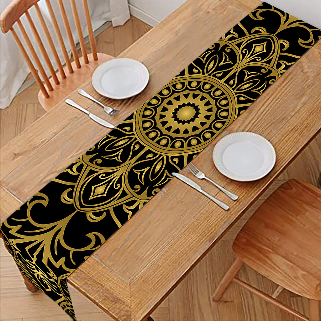 Gold And Black Mandala Print Table Runner