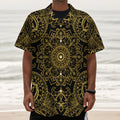 Gold And Black Mandala Print Textured Short Sleeve Shirt