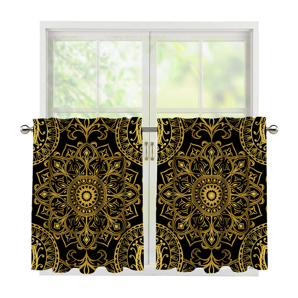 Gold And Black Mandala Print Tier Curtains