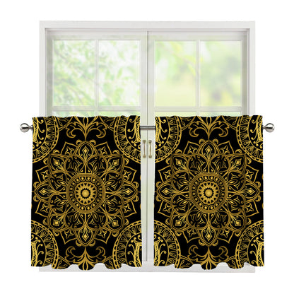 Gold And Black Mandala Print Tier Curtains