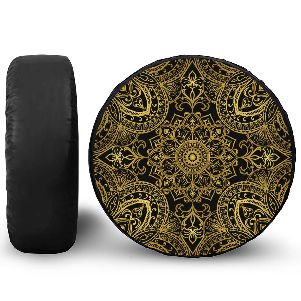 Gold And Black Mandala Print Tire Cover