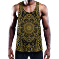 Gold And Black Mandala Print Men's Workout Tank Top