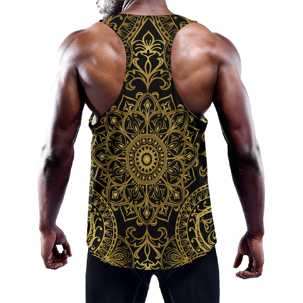Gold And Black Mandala Print Training Tank Top
