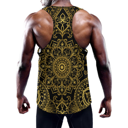 Gold And Black Mandala Print Training Tank Top
