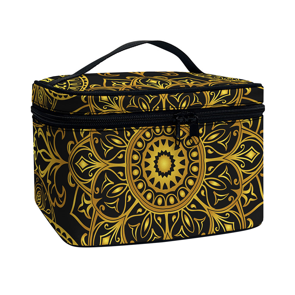 Gold And Black Mandala Print Travel Makeup Bag