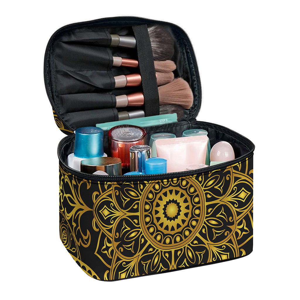 Gold And Black Mandala Print Travel Makeup Bag
