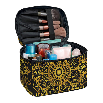 Gold And Black Mandala Print Travel Makeup Bag