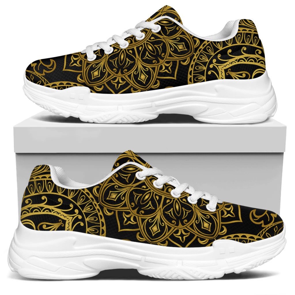 Gold And Black Mandala Print White Chunky Shoes