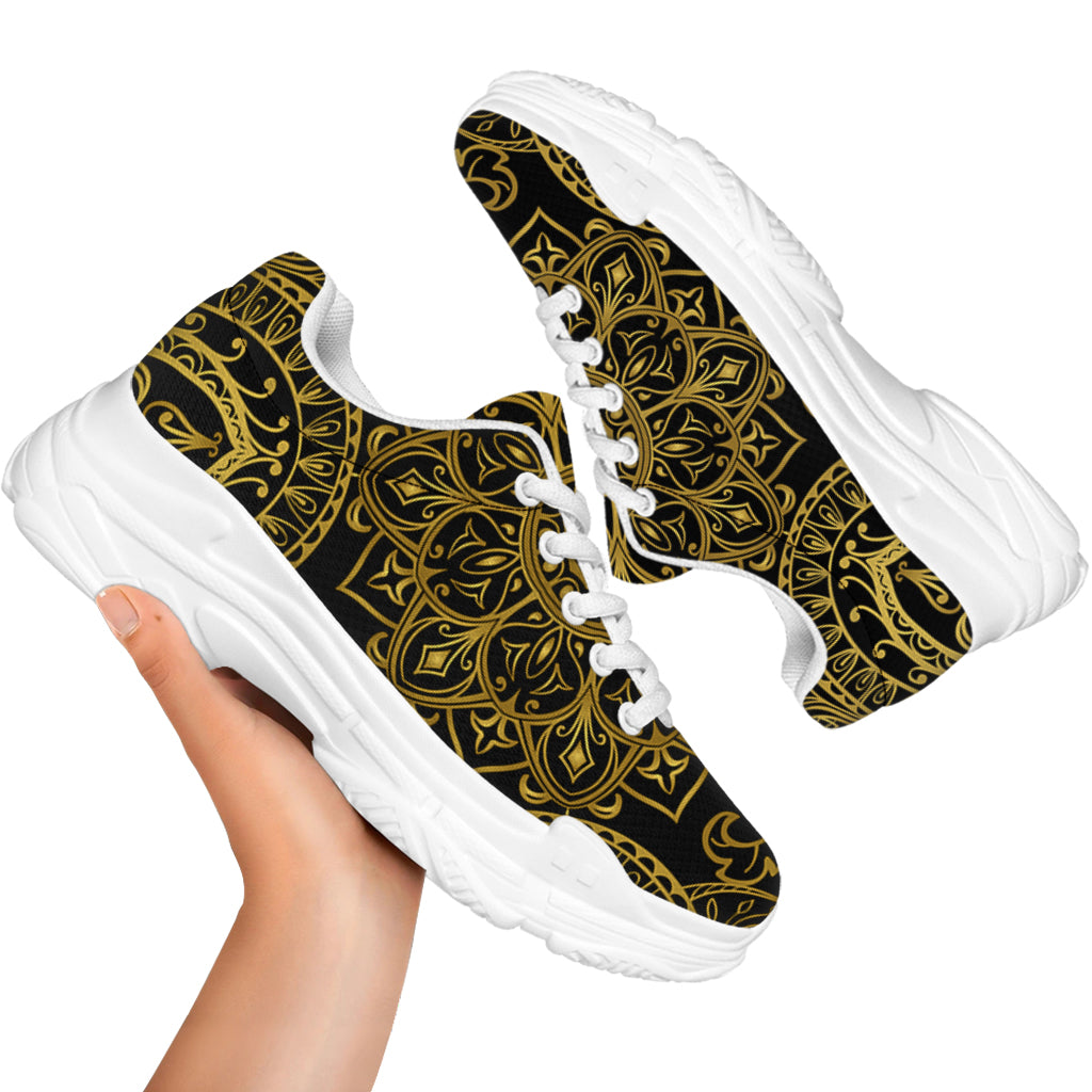 Gold And Black Mandala Print White Chunky Shoes
