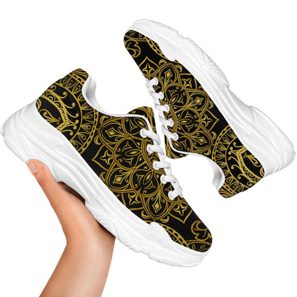 Gold And Black Mandala Print White Chunky Shoes