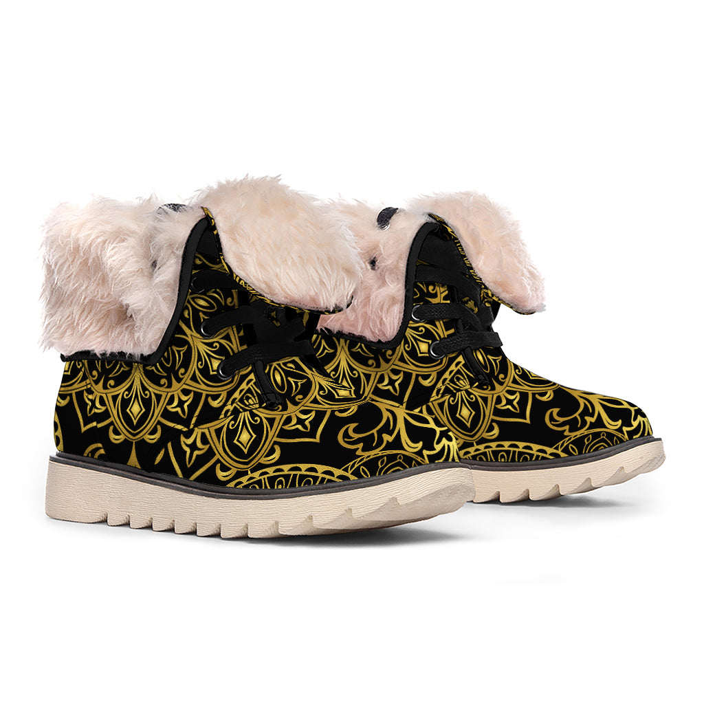 Gold And Black Mandala Print Winter Boots