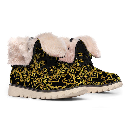 Gold And Black Mandala Print Winter Boots