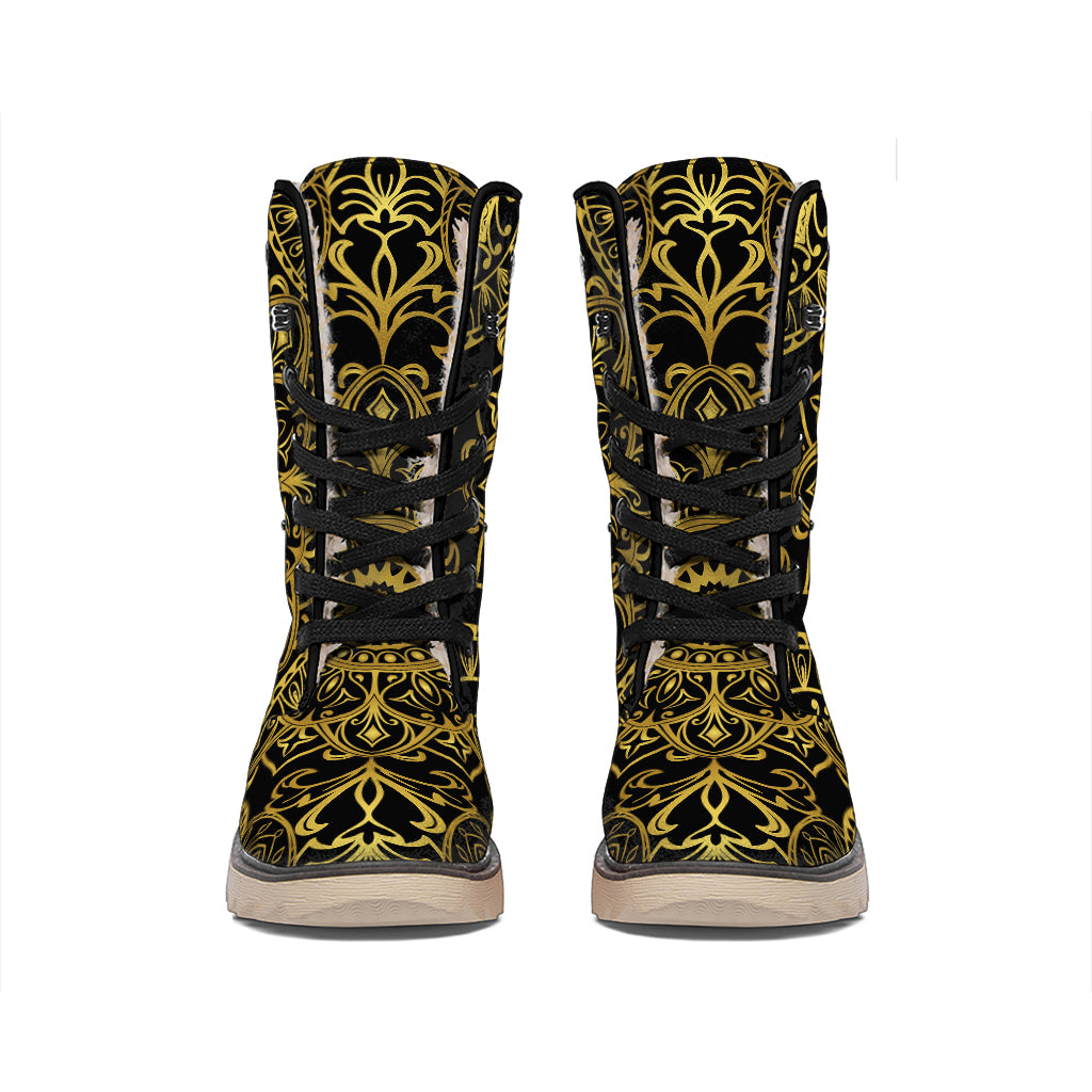Gold And Black Mandala Print Winter Boots