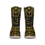 Gold And Black Mandala Print Winter Boots