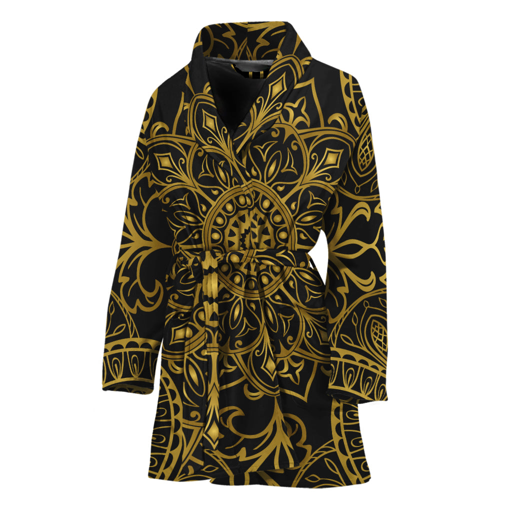 Gold And Black Mandala Print Women's Bathrobe